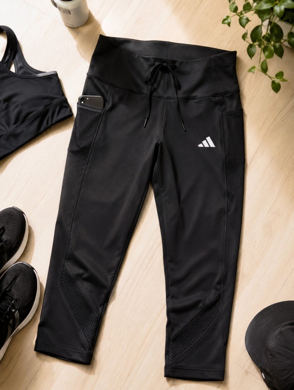 NWT Adidas Own The Run AEROREADY 3/4 Running Tights XS Black Reflective Side Poc
